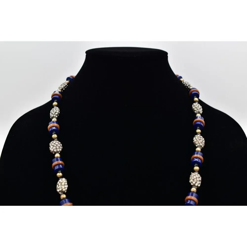 J.Crew Beaded Necklace Blue Brown Lucite Rhinestone Crystal Chunky NWT BinBJ
